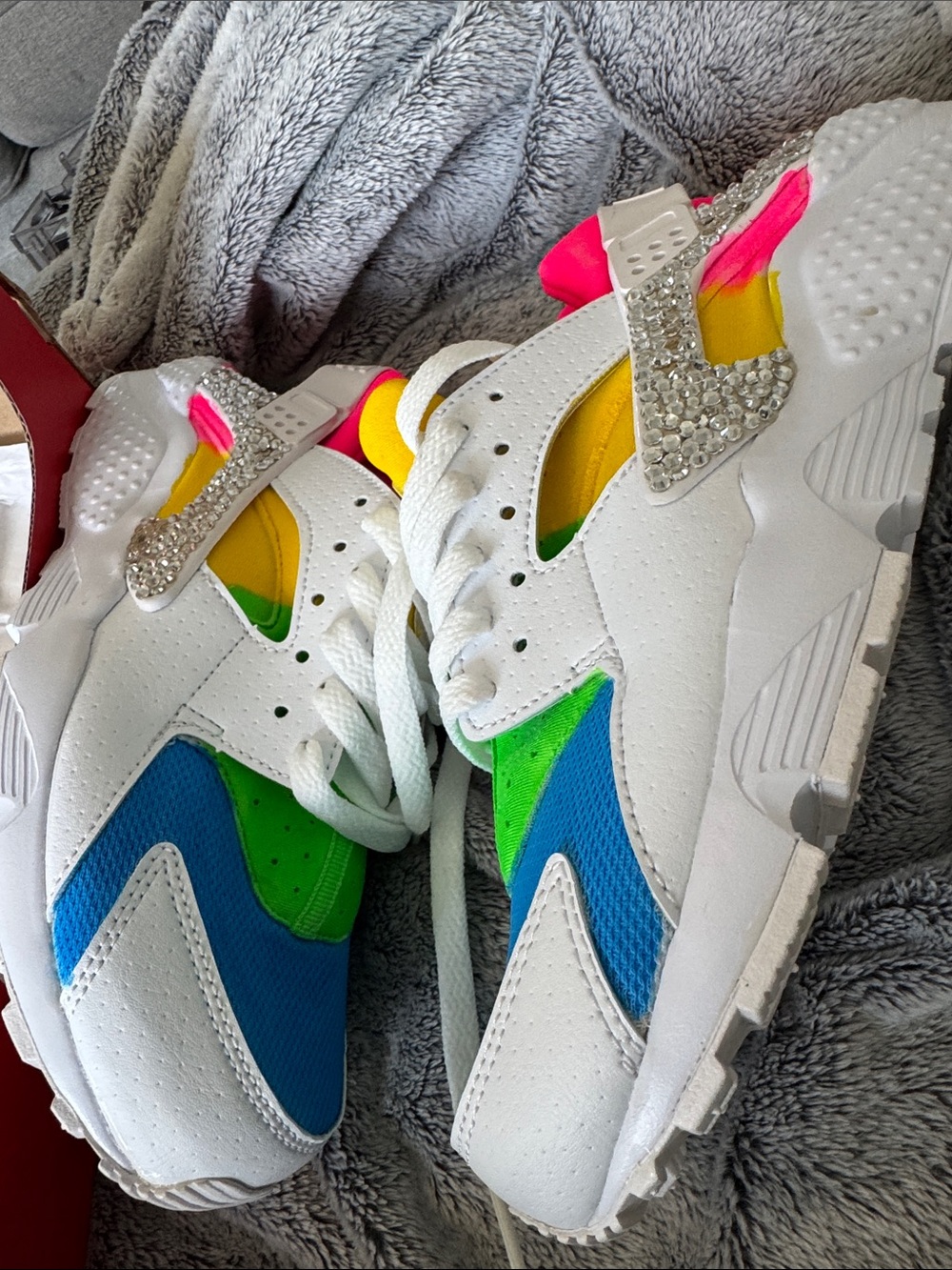 Nike Kids Multicolor Sneakers - Blue, Green, Yellow, Pink, White w/ Rhinestones
